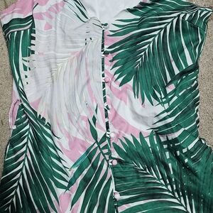 Tropical Leaf Print Romper No Belt